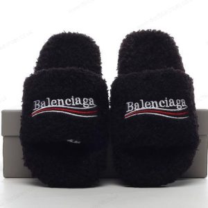 Fake Balenciaga FAUX FUR SLIDES WITH LOGO Men’s / Women’s Shoes ‘Black’ 762826W2DO11096