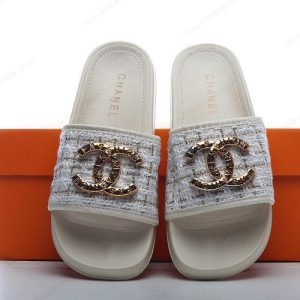 Fake Chanel Logo Flip Flop sandals Men’s / Women’s Shoes ‘White Gold’